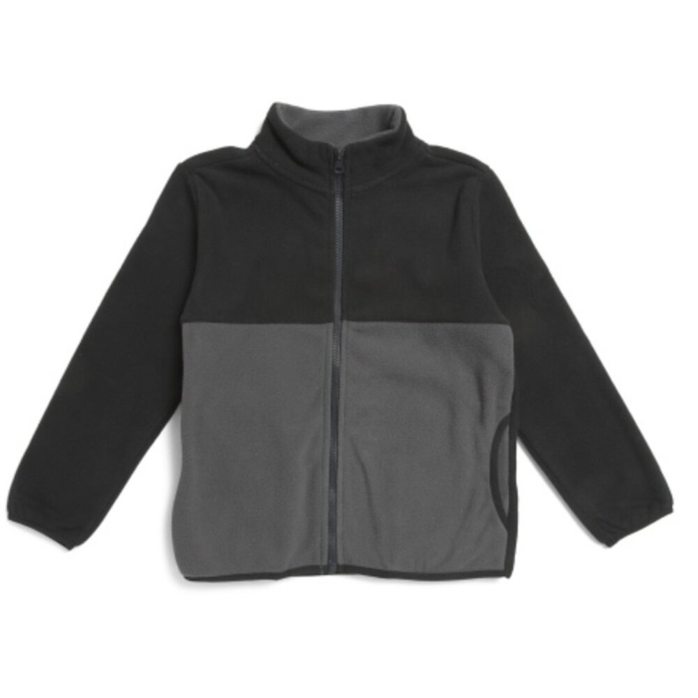 NWT TONY HAWK Boys Fleece Jacket Color Block Black Gray Front Zip Lightweight
